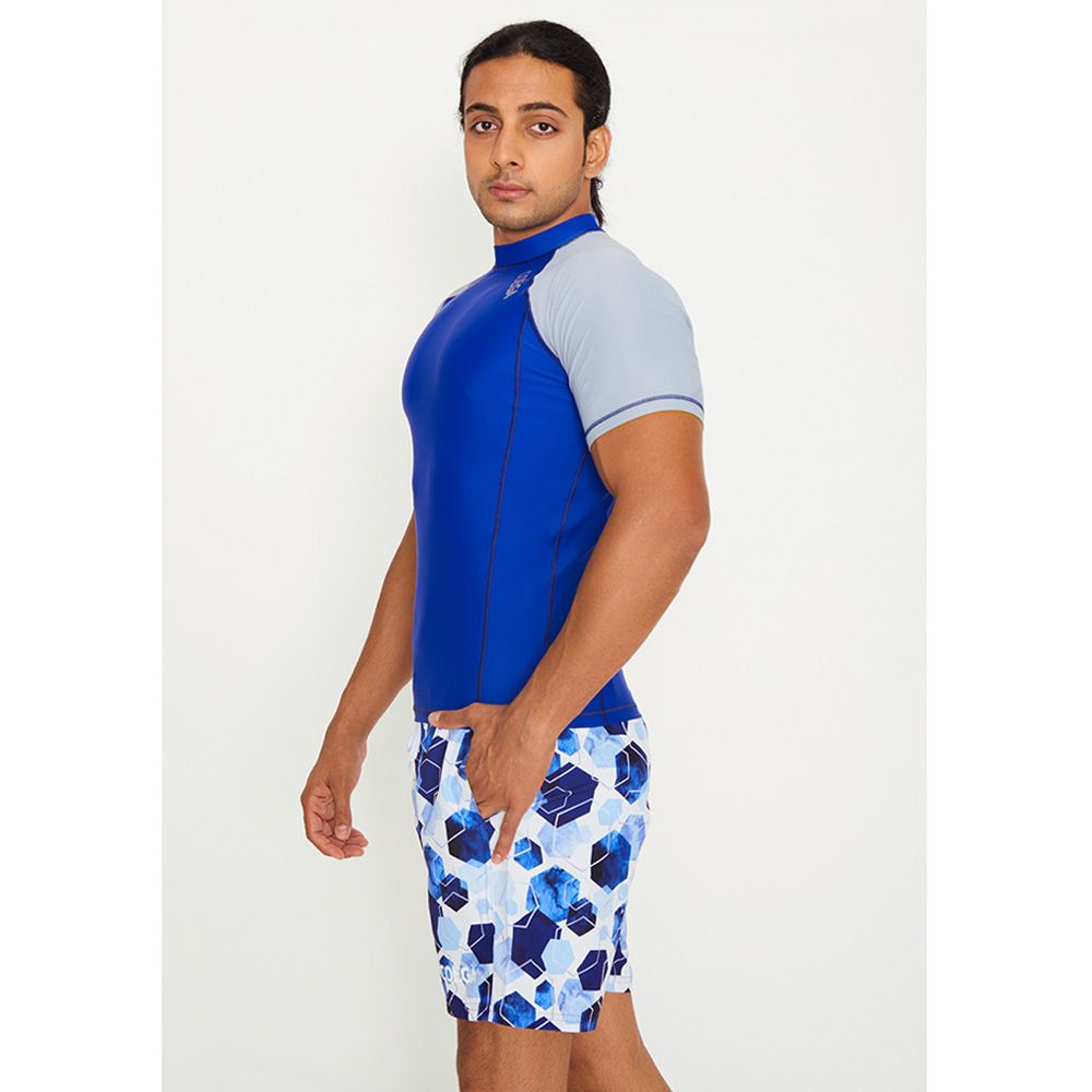 Coega Sunwear - Men's Short Sleeve Rashguard - Navy Watercolor Hexagons