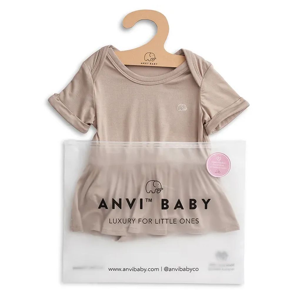 Anvi Baby - Organic Bamboo Spandex Onesie Dress - Brown