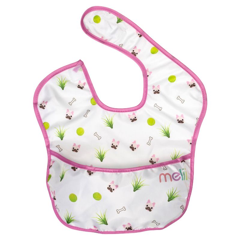 Melii - Fold Up Bib - White & Pink Bulldog - 2pcs