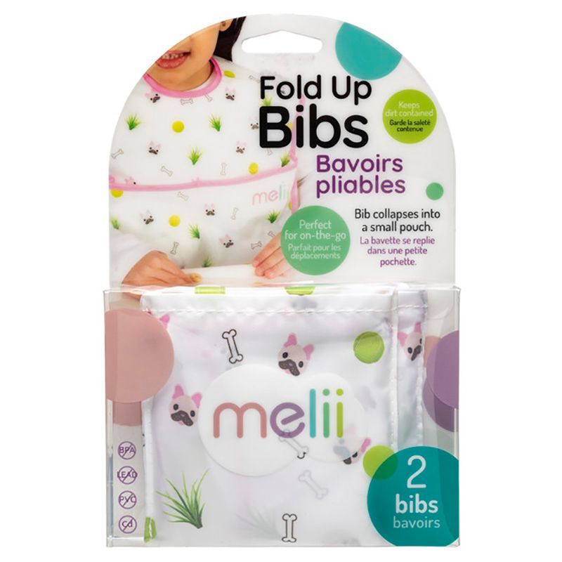 Melii - Fold Up Bib - White & Pink Bulldog - 2pcs