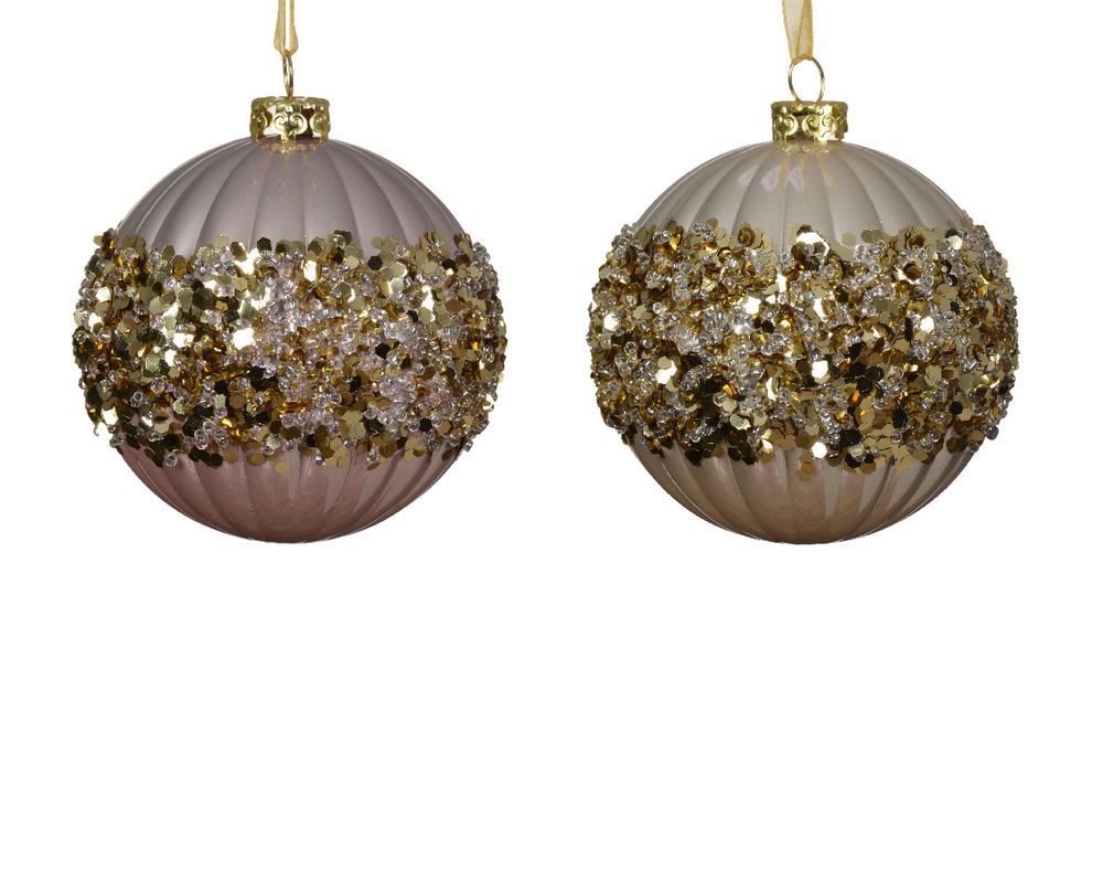 Kaemingk - Shatterproof Shiny Sequin Bauble - Pearl/Blush Pink - 8cm - Color May Vary - 1 Pc