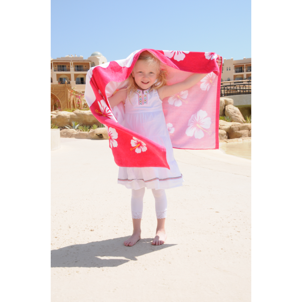 Freds Swim Academy - Velour Beach Hibiscus Design Towel  - Pink