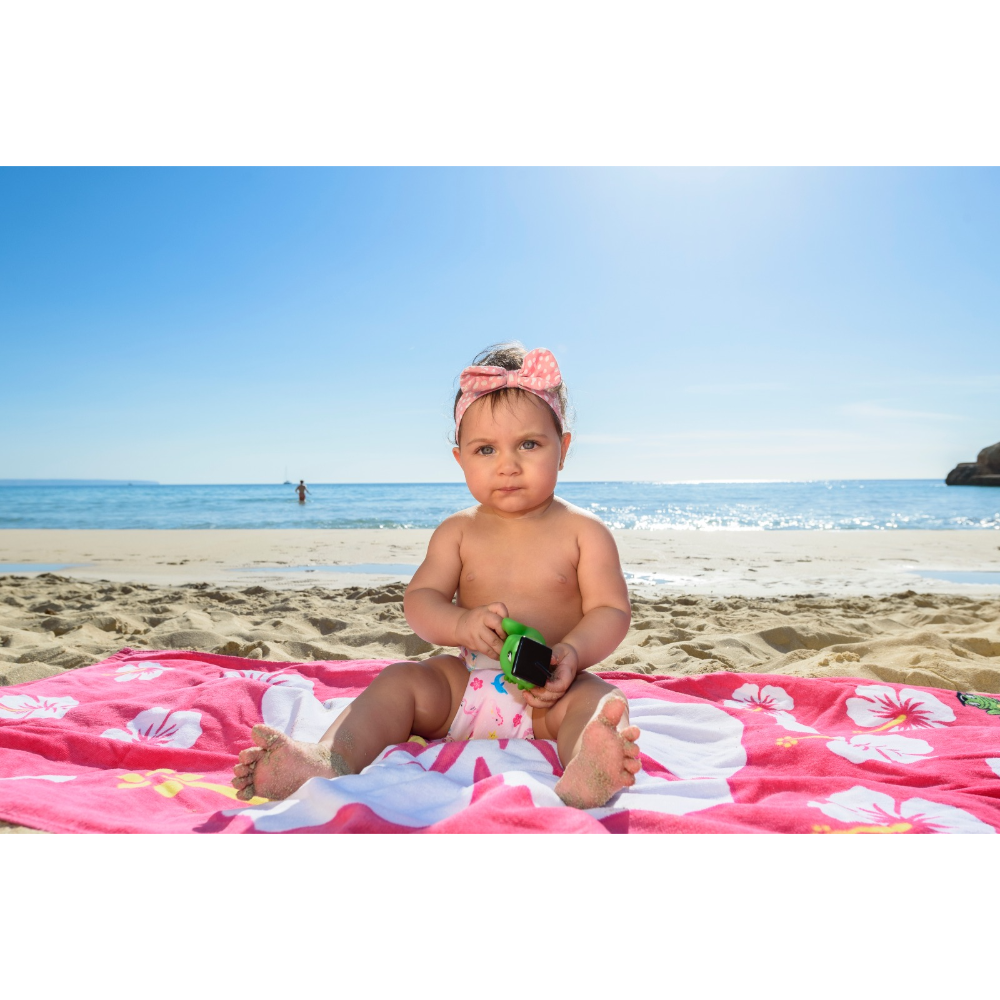 Freds Swim Academy - Velour Beach Hibiscus Design Towel  - Pink