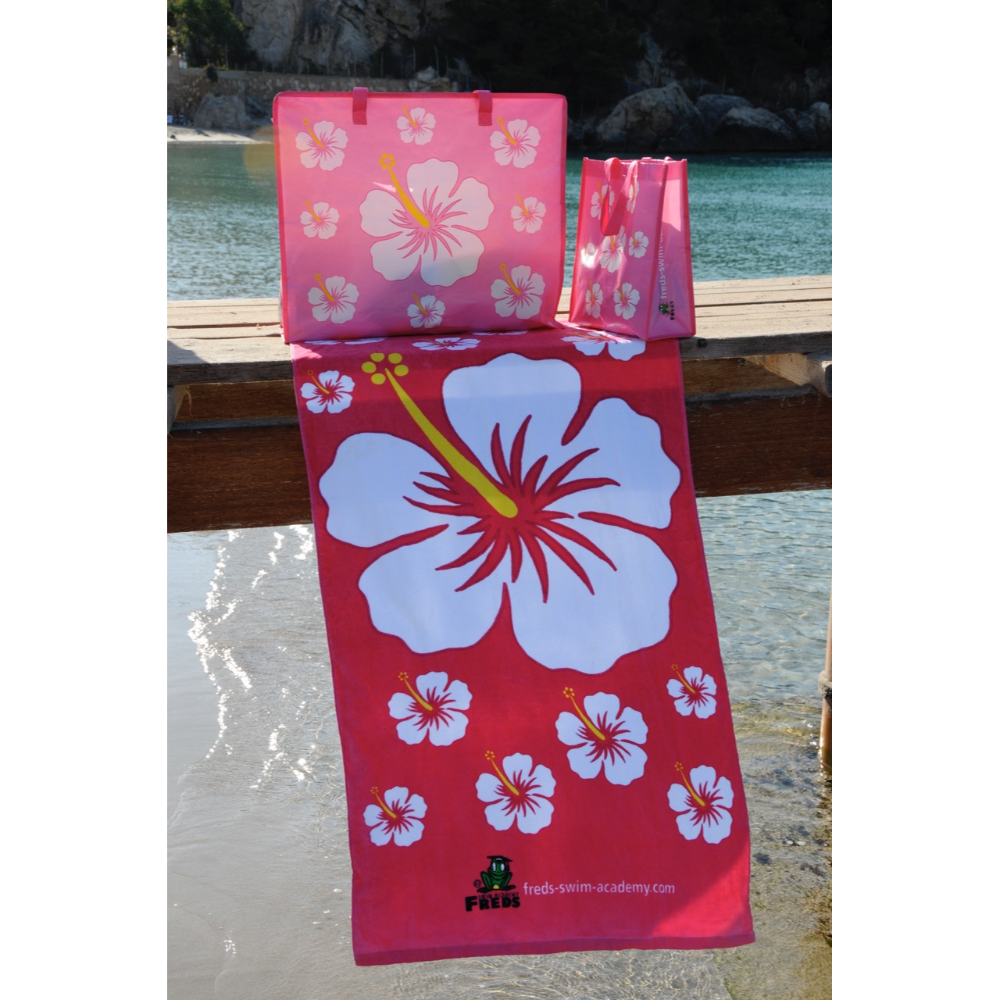 Freds Swim Academy - Velour Beach Hibiscus Design Towel  - Pink