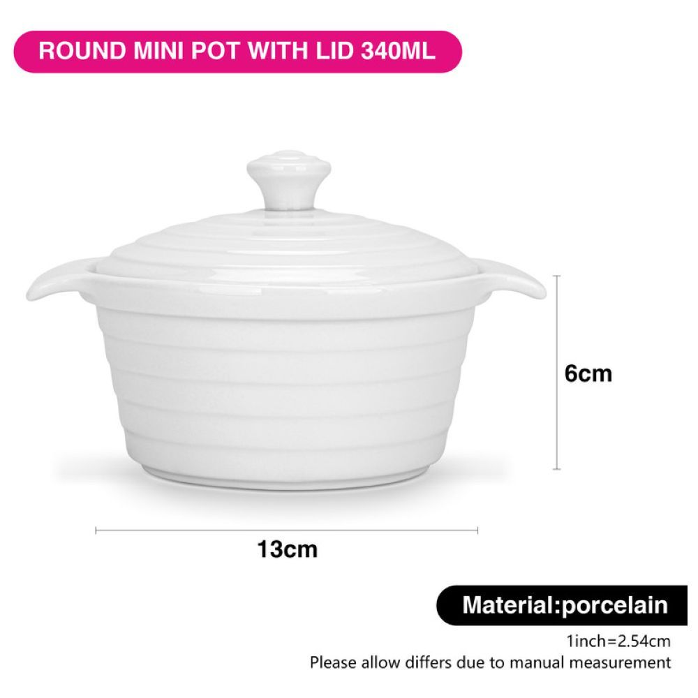 Fissman - Round Mini Baking Pot With Lid - White - 340ml