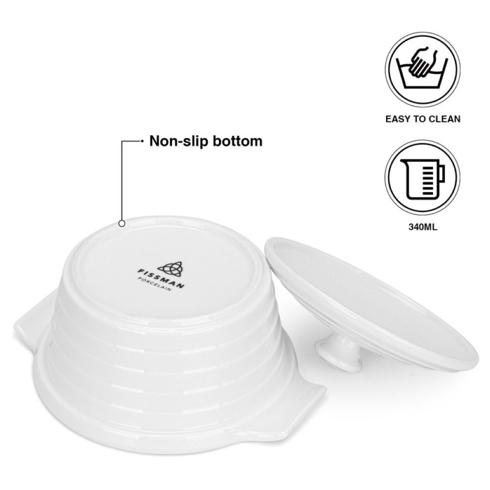 Fissman - Round Mini Baking Pot With Lid - White - 340ml