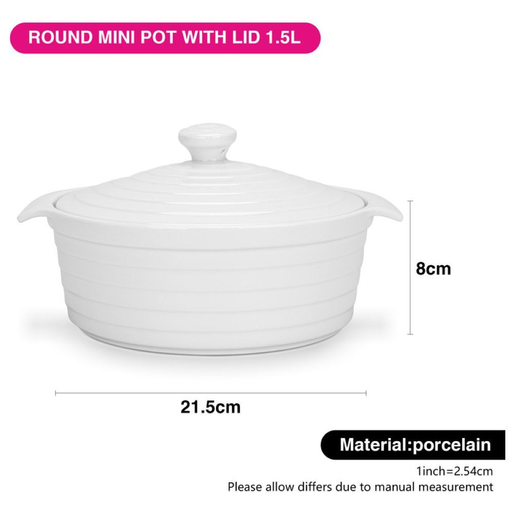 Fissman - Round Mini Baking Pot With Lid - White - 1.5 L