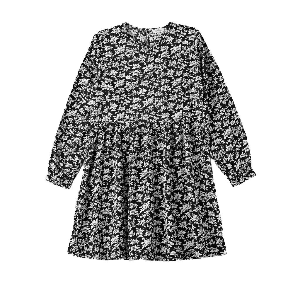 Jelliene - Girls' Floral Long Sleeves Dress - Black