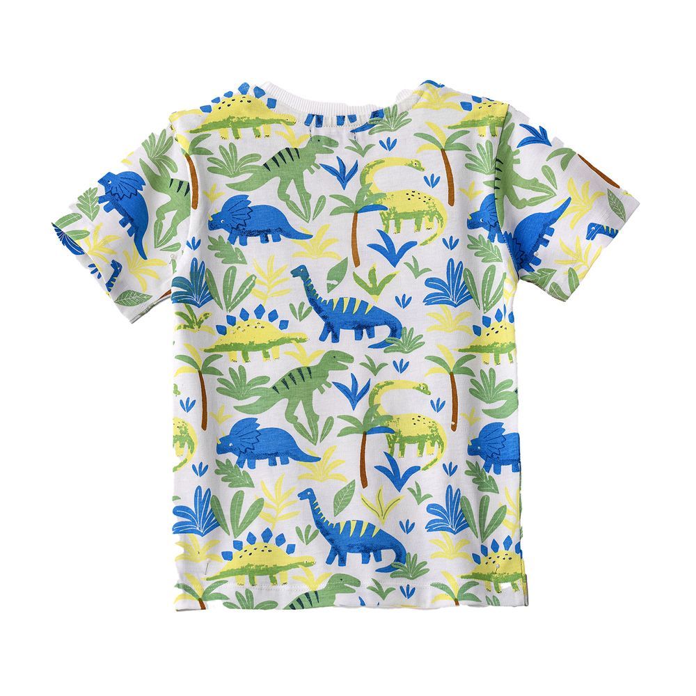 Boys' White Dinosaur Patterned Cotton T-Shirt