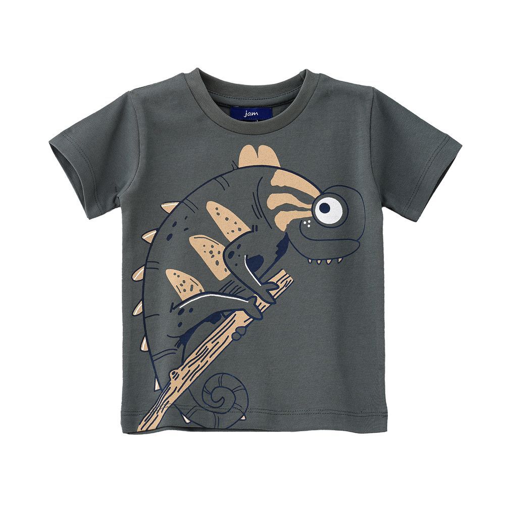 Jam - Boys' Dark Green Chameleon Graphic Cotton T-shirt