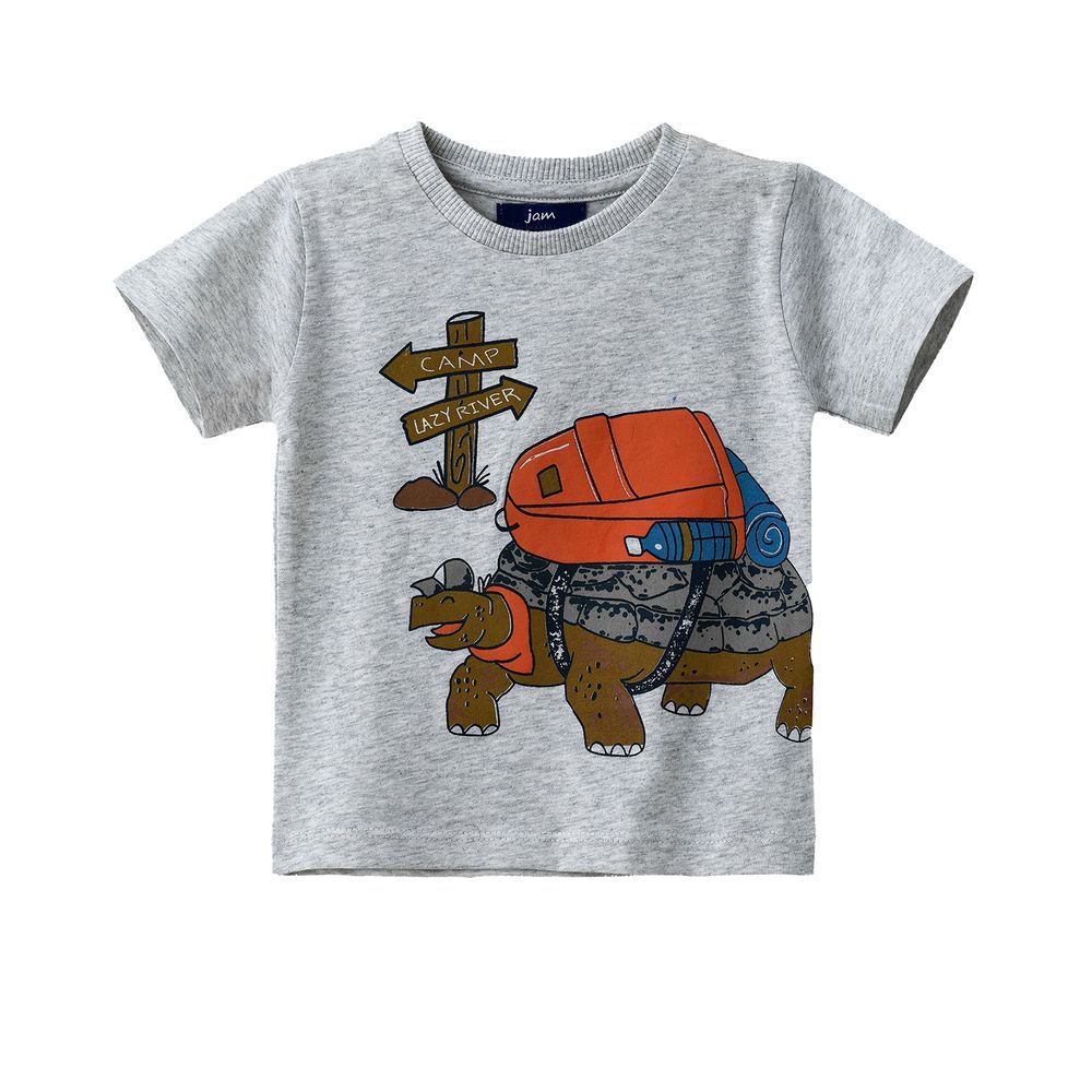 Jam - Boys' Grey Camping Tortoise Graphic Cotton T-shirt