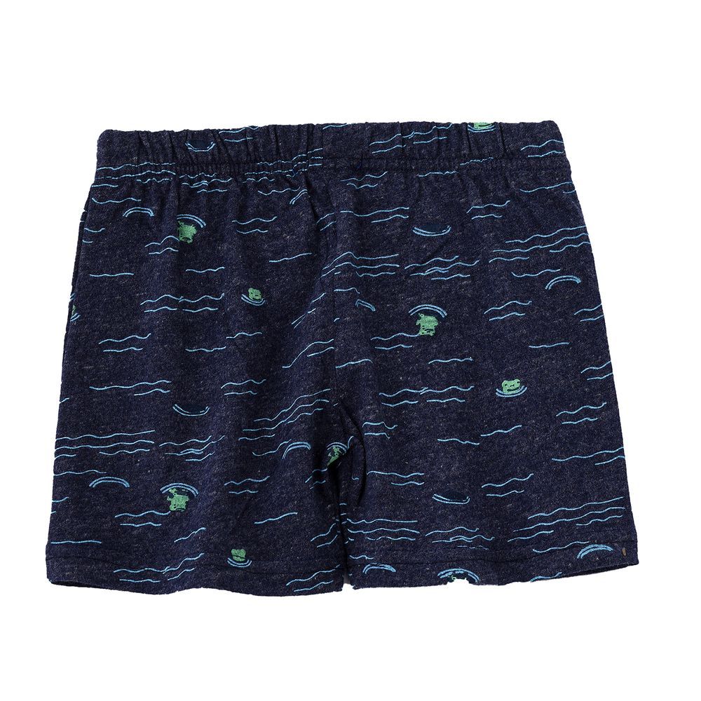 Jam - Boys Navy Blue Sea Pattern Cotton Shorts