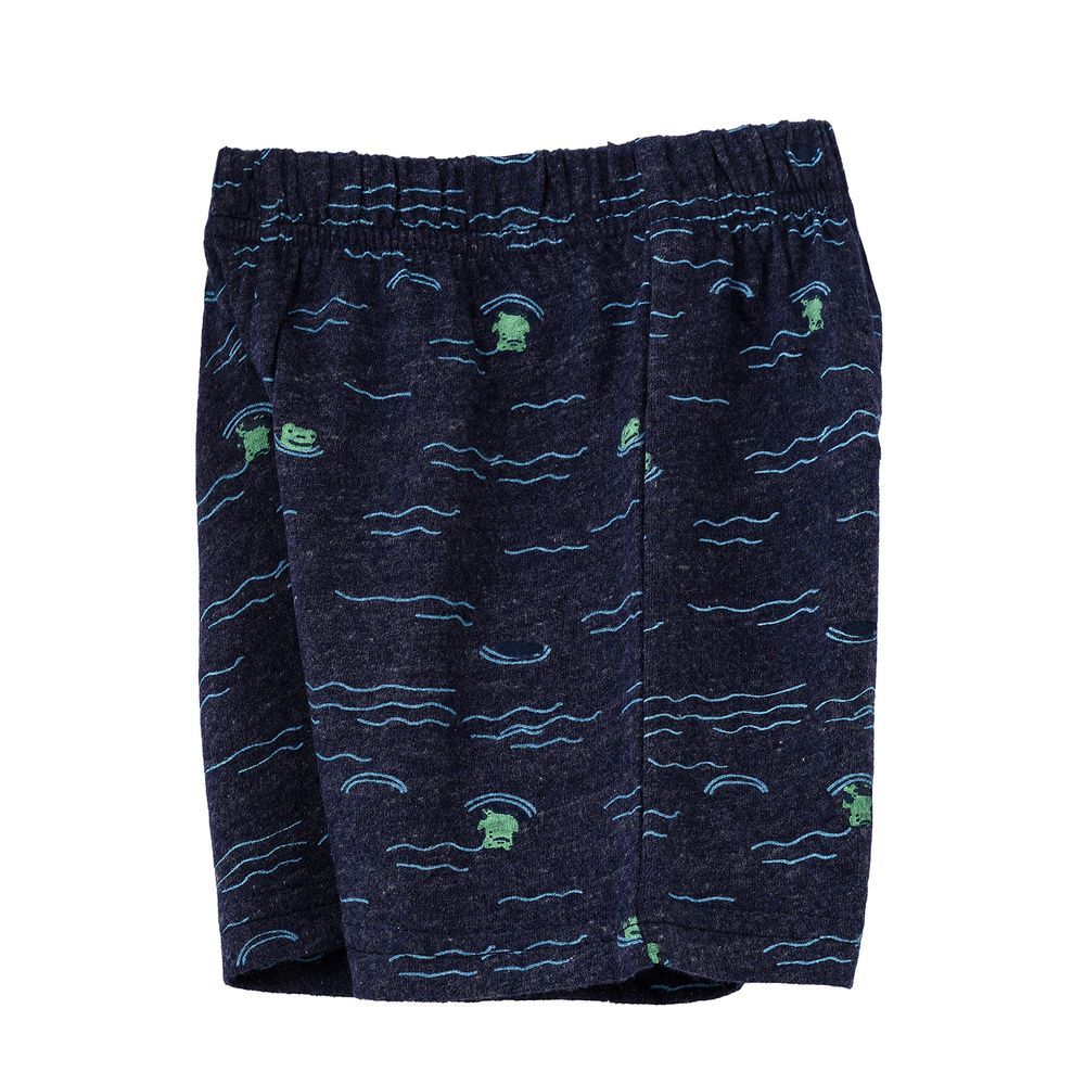 Jam - Boys Navy Blue Sea Pattern Cotton Shorts