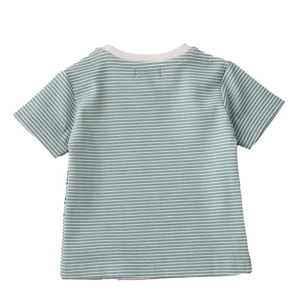 Jam - Boys' Teal Striped Sloth Graphic Cotton T-shirt