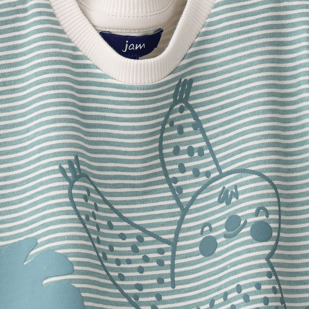 Jam - Boys' Teal Striped Sloth Graphic Cotton T-shirt