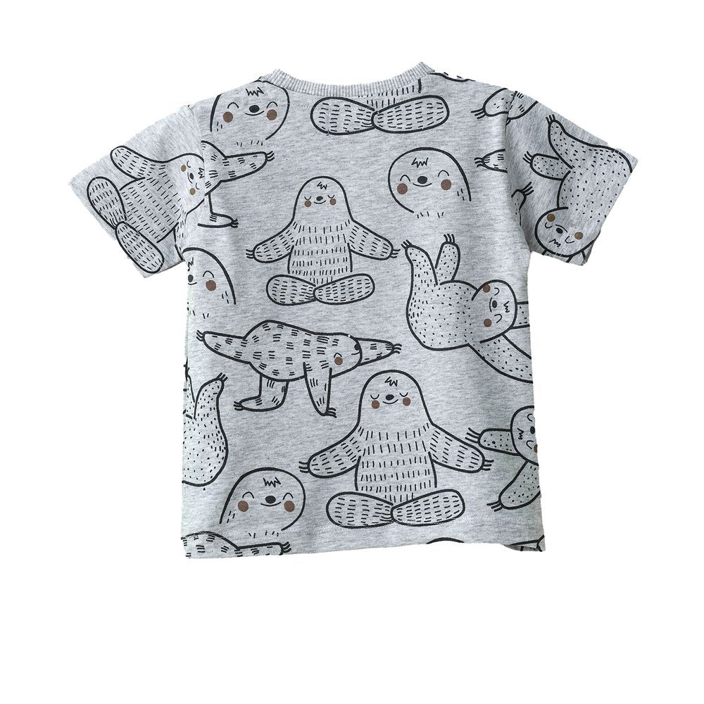 Jam - Boys' Grey Sloth Pattern Cotton T-shirt