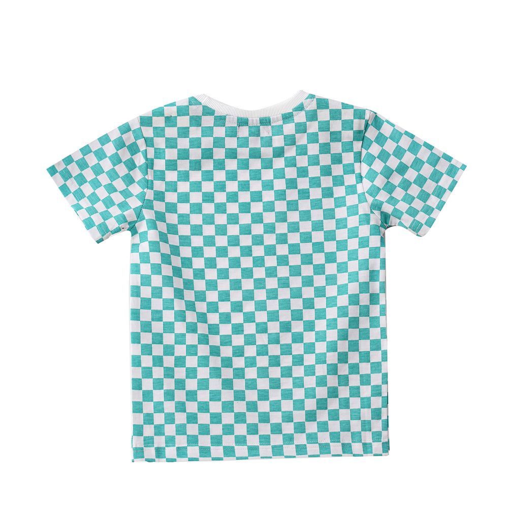 Vibrant Checkered Cotton T-Shirt For Boys - Teal