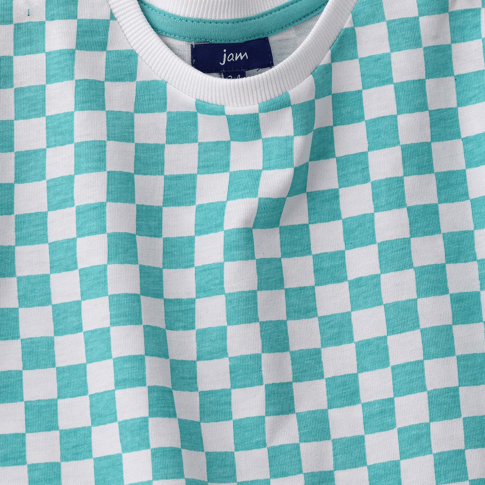 Vibrant Checkered Cotton T-Shirt For Boys - Teal