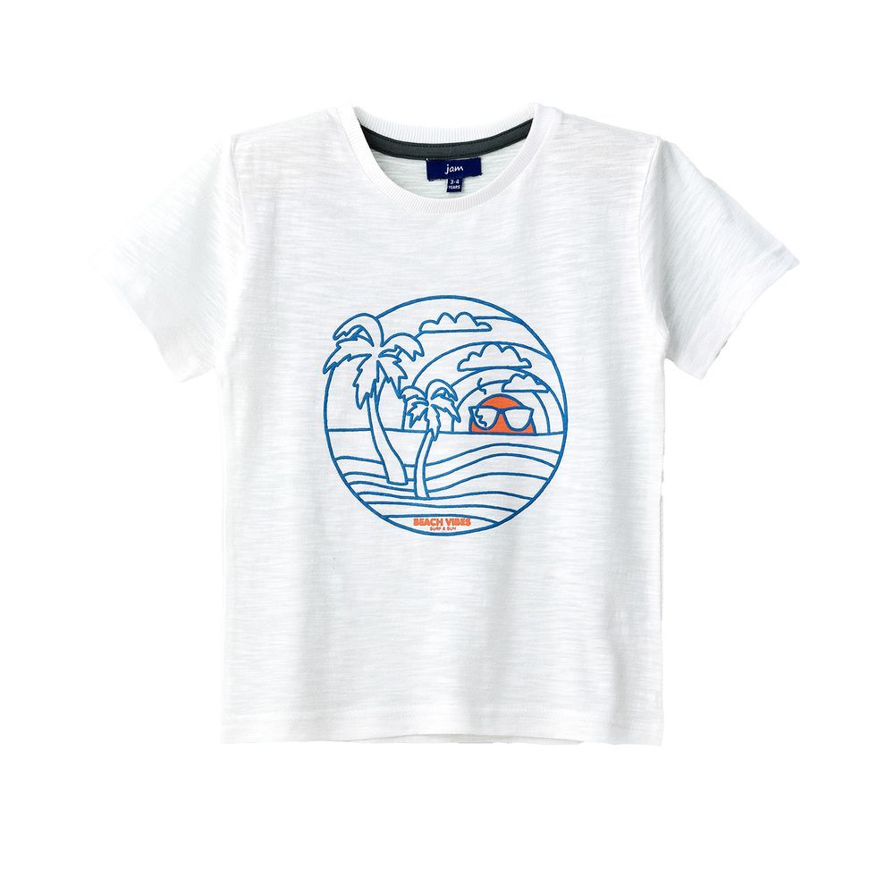 Beach Vibes Graphic Cotton T-Shirt For Boys - White