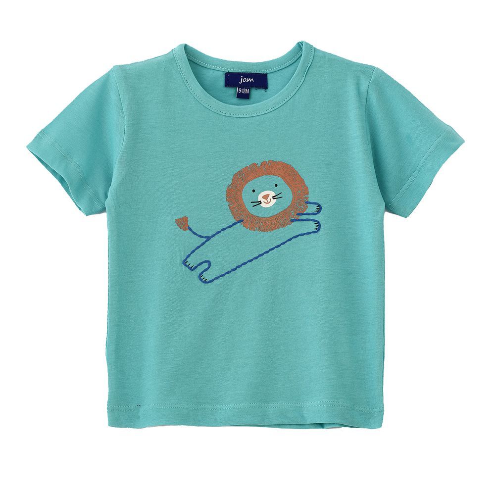 Friendly Lion Graphic Cotton T-Shirt For Boys - Mint