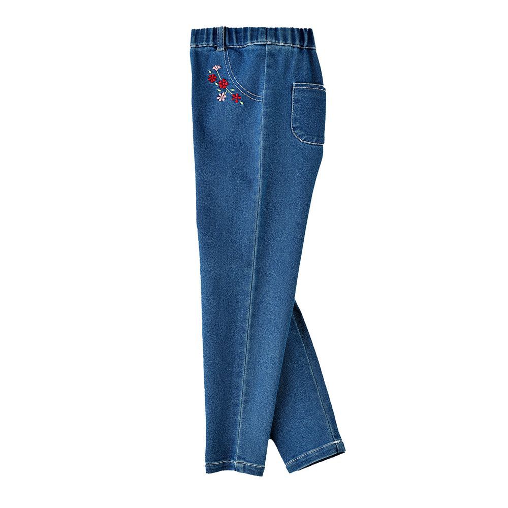 Jelliene - Girl's Embroidered Denim Leggings - Blue