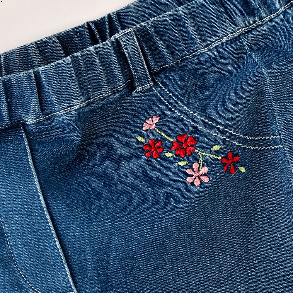 Jelliene - Girl's Embroidered Denim Leggings - Blue