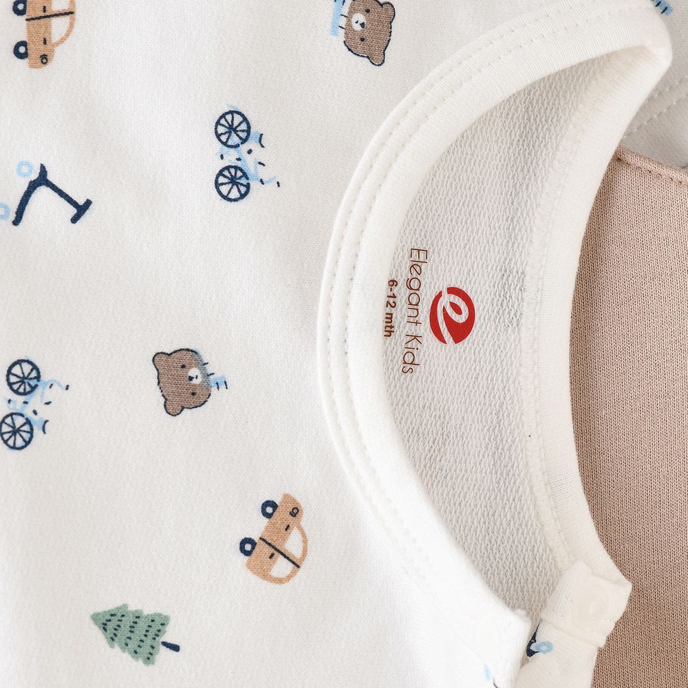 Elegant Kids - Baby Boy Beige 'Little Cuddle' Overalls And Printed Long-Sleeve Set