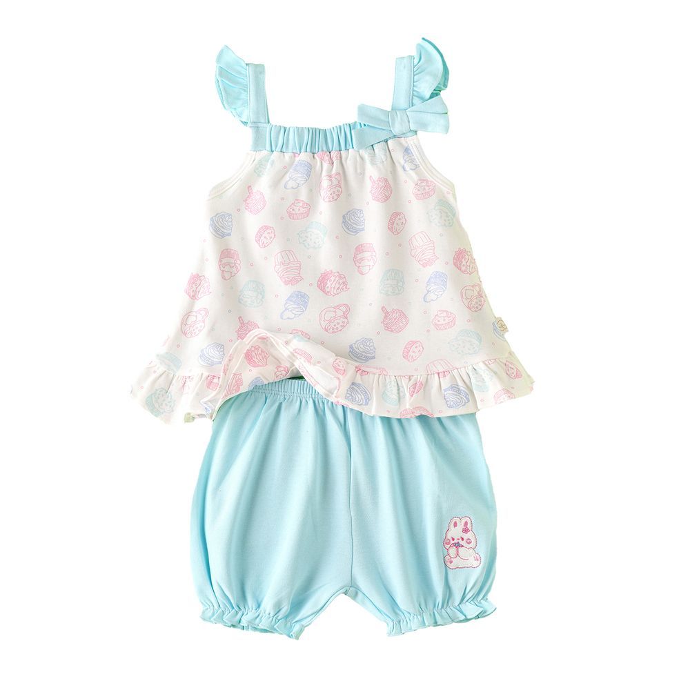 Elegant Kids - 2pc-Set - Cupcake Printed Top With Bow And Shorts