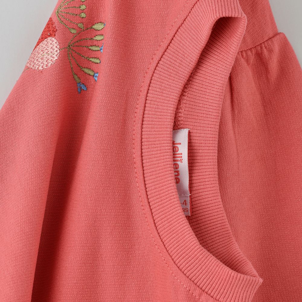 Jelliene - Girls’ Floral Embroidered Sweatshirt - Coral