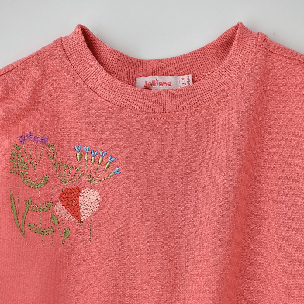 Jelliene - Girls’ Floral Embroidered Sweatshirt - Coral