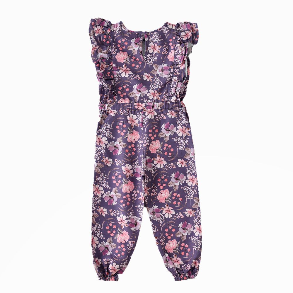 Jelliene - Blooming Fun Girls' Viscose Floral Print Jumpsuit - Purple