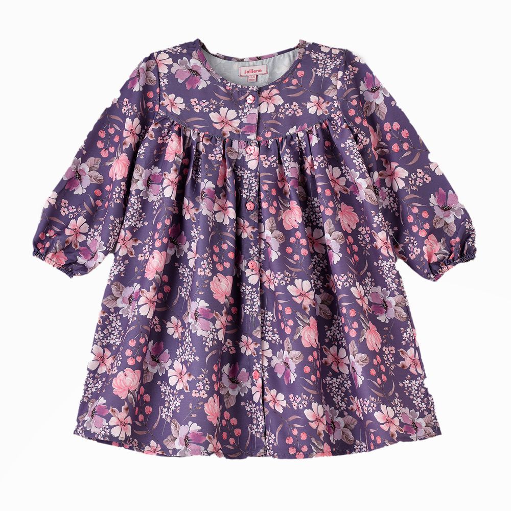 Jelliene - Twirling Through Summer Girls' Viscose Floral Sundress - Purple