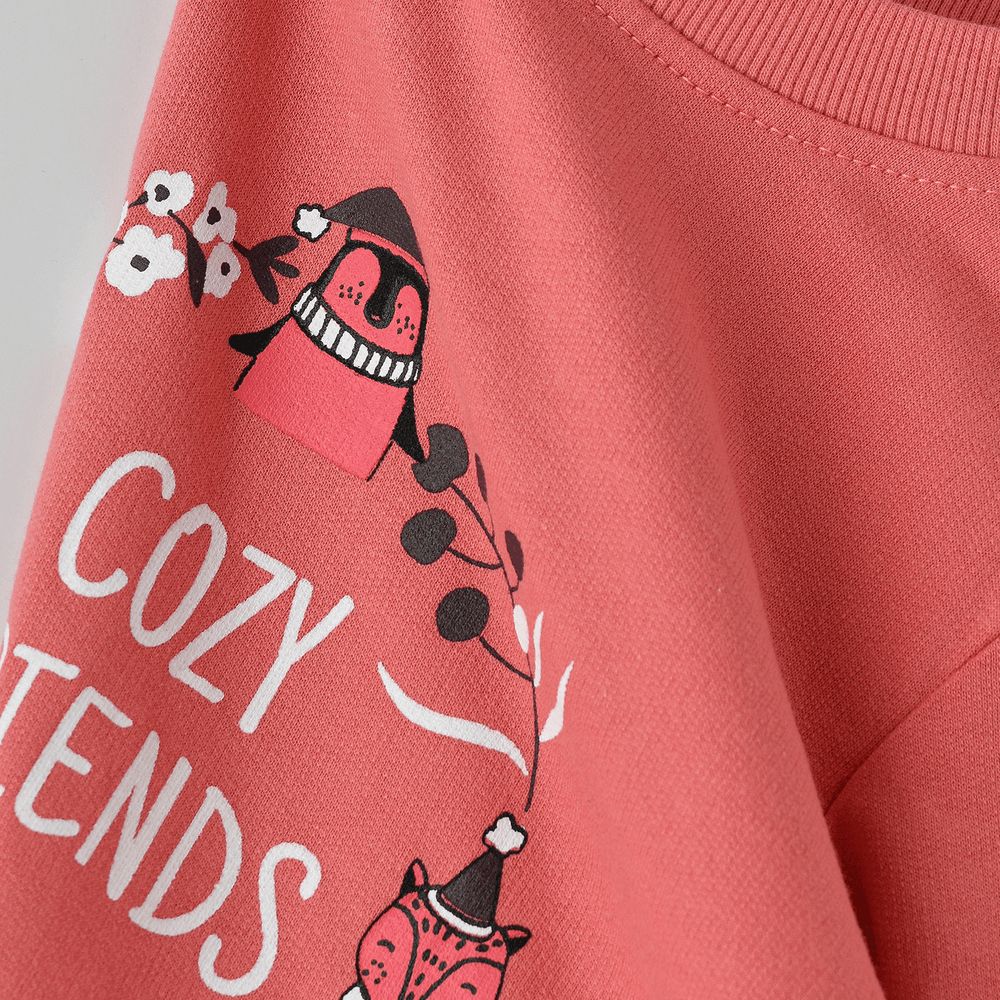 Jelliene - Girls' Cozy Friends Printed Sweatshirt - Coral