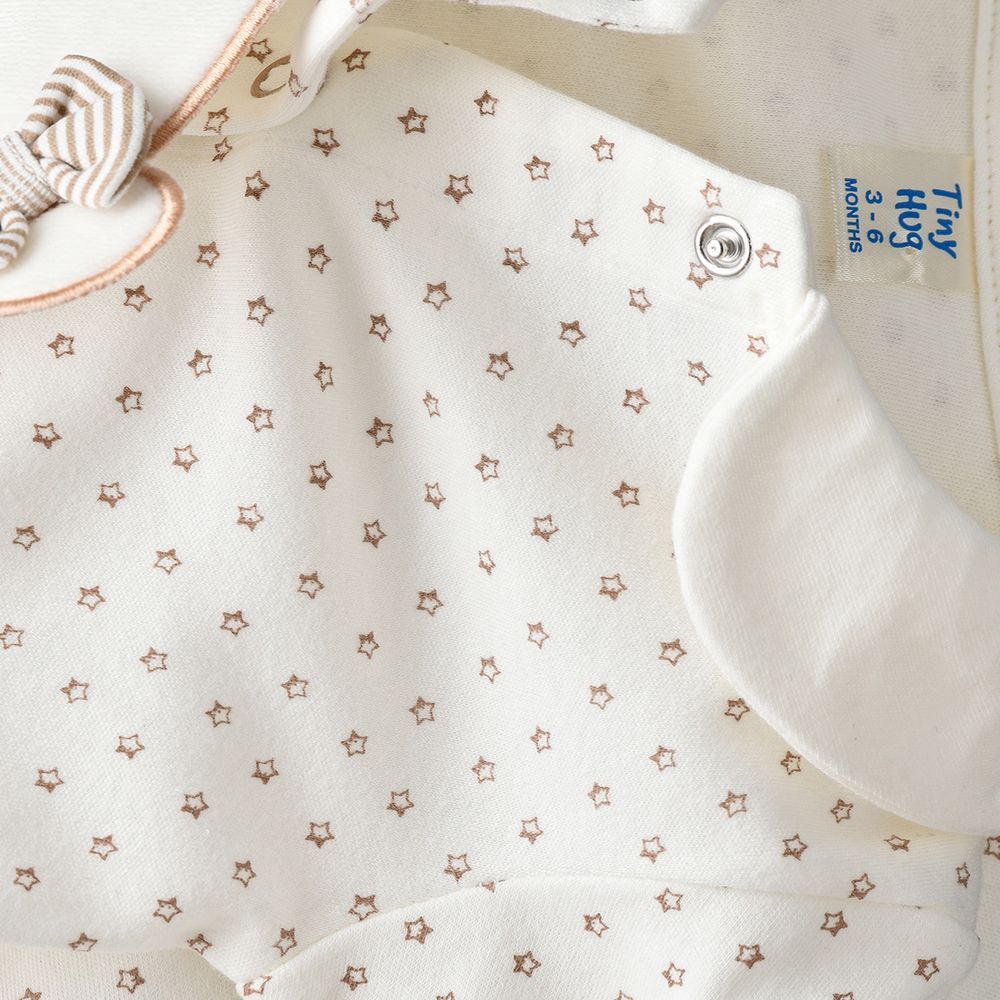 Tiny Hug - Baby Boys' Cotton Knit Sleepsuit - Beige Heart