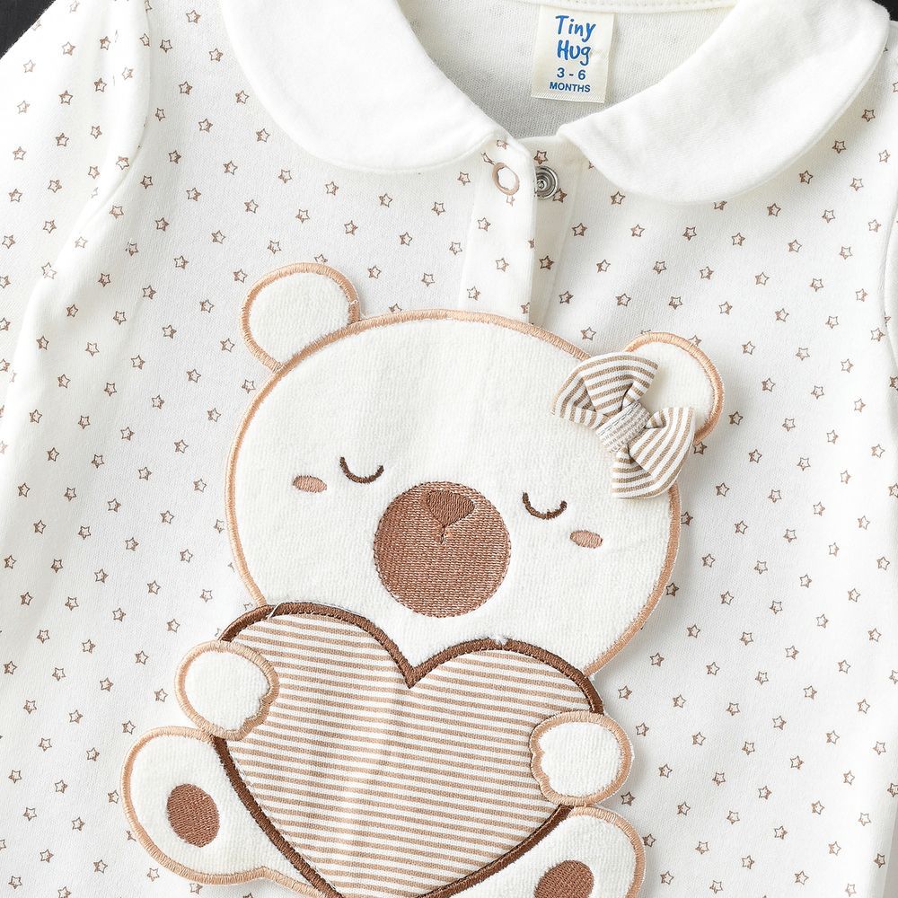 Tiny Hug - Baby Boys' Cotton Knit Sleepsuit - Beige Heart