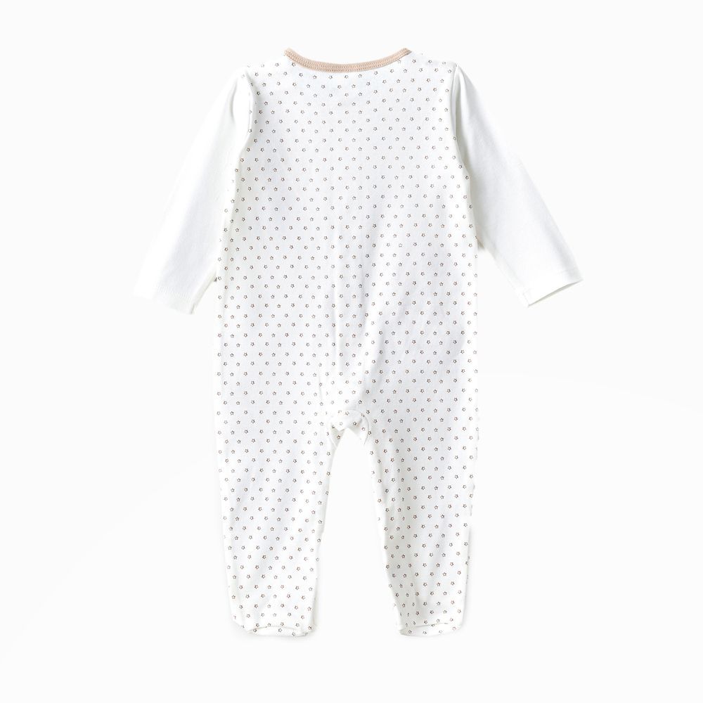 Tiny Hug - Baby Boys' Cotton Knit Sleepsuit - White/Beige