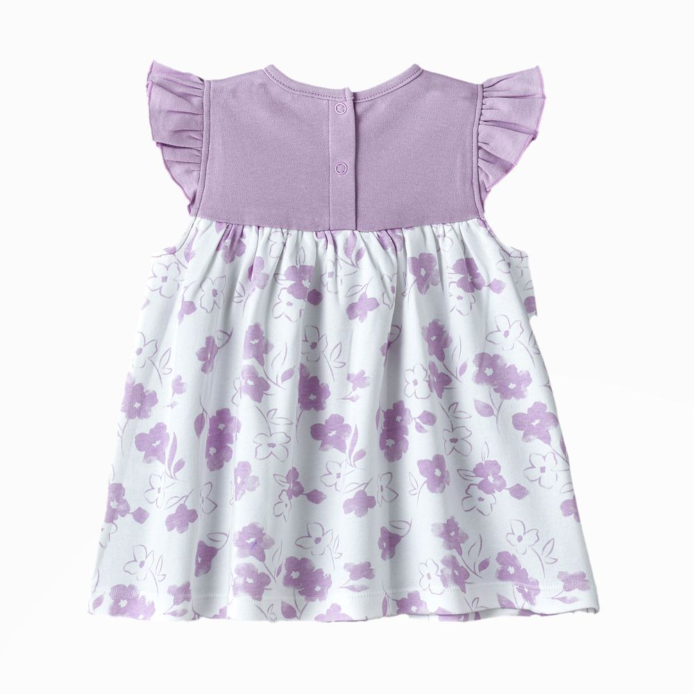 Tiny Hug - Soft Knit Cotton Baby Girl Dress - Purple