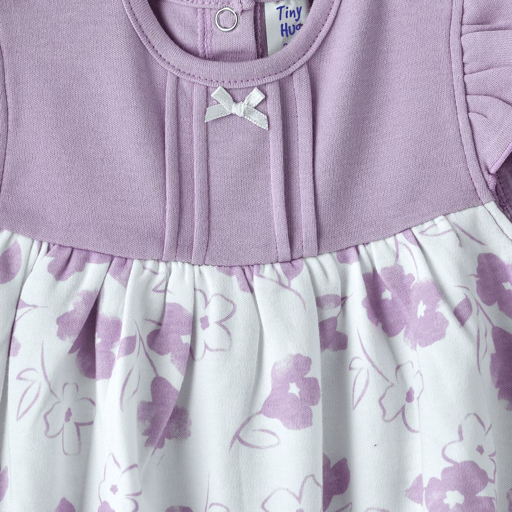 Tiny Hug - Soft Knit Cotton Baby Girl Dress - Purple