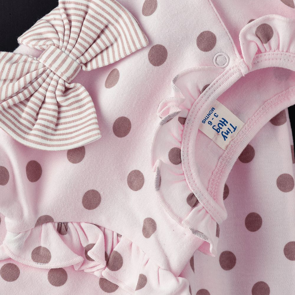 Tiny Hug - Baby Girls' Cotton Knit Sleepsuit - Polka Dot Pink