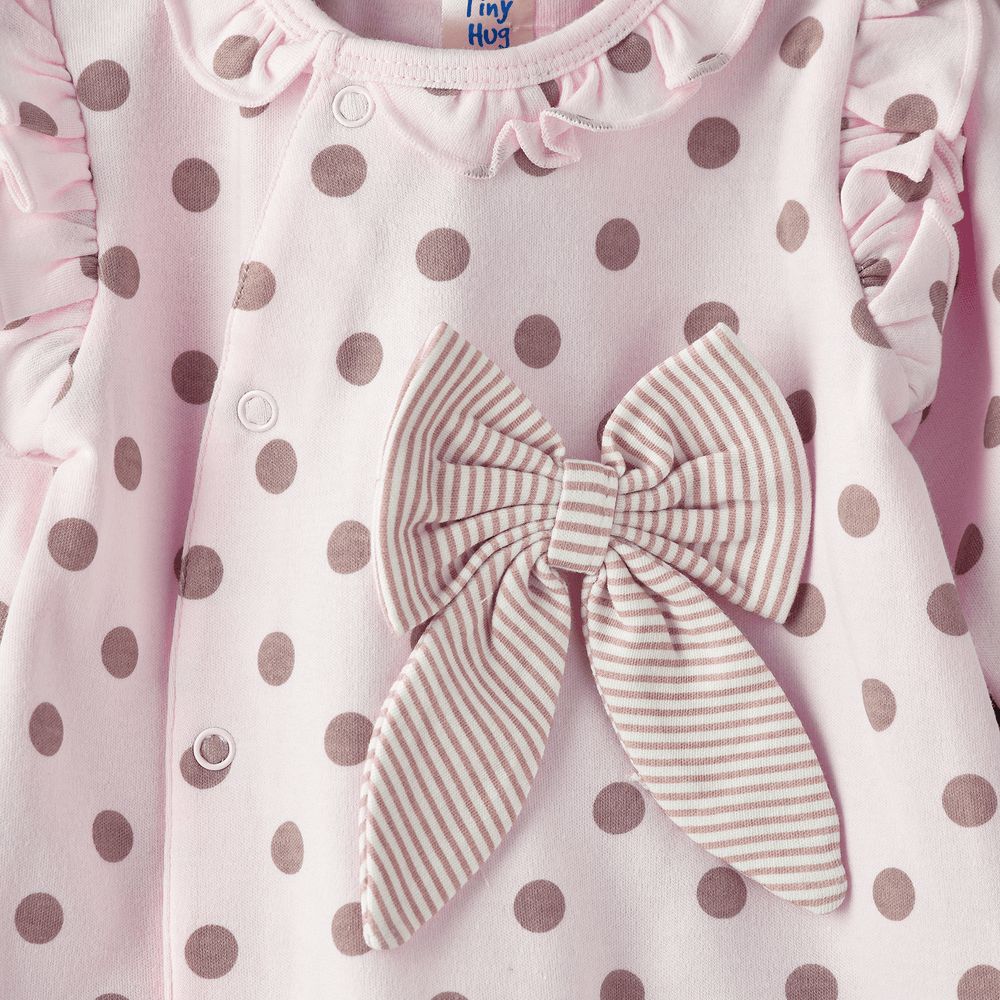 Tiny Hug - Baby Girls' Cotton Knit Sleepsuit - Polka Dot Pink