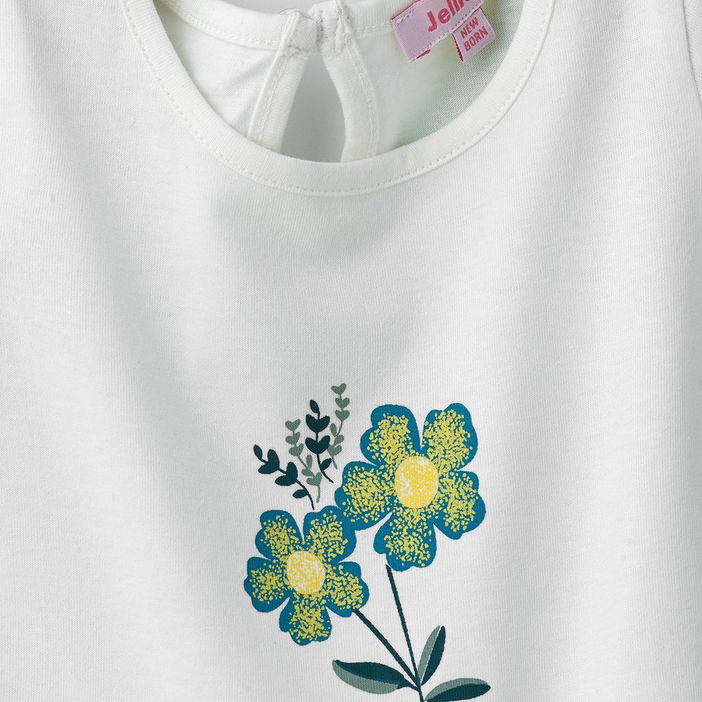 Jelliene - Infant Girl's Embroidered Floral Cotton Top - White