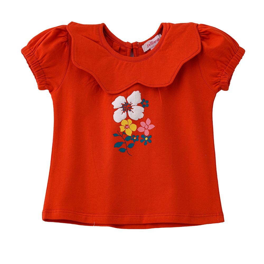 Jelliene - Vibrant Red Ruffle Sleeve Cotton Top For Infant Girls