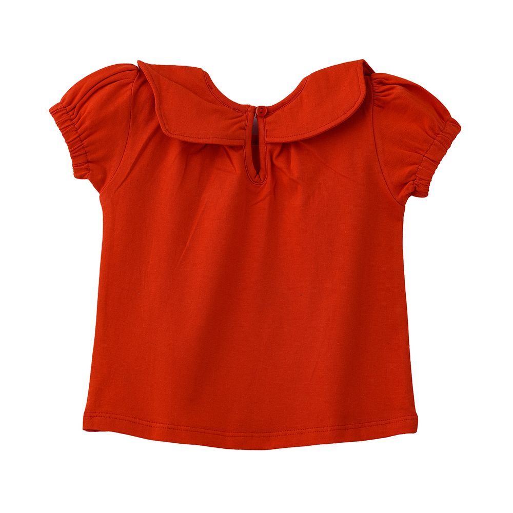 Jelliene - Vibrant Red Ruffle Sleeve Cotton Top For Infant Girls