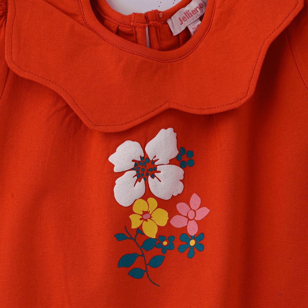 Jelliene - Vibrant Red Ruffle Sleeve Cotton Top For Infant Girls