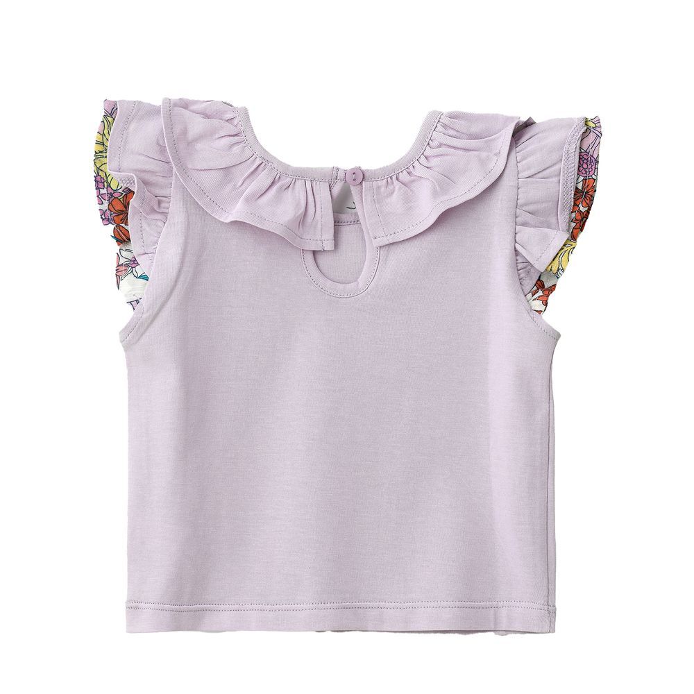 Jelliene - Soft Purple Cotton Tank Top With Floral Print For Infant Girls