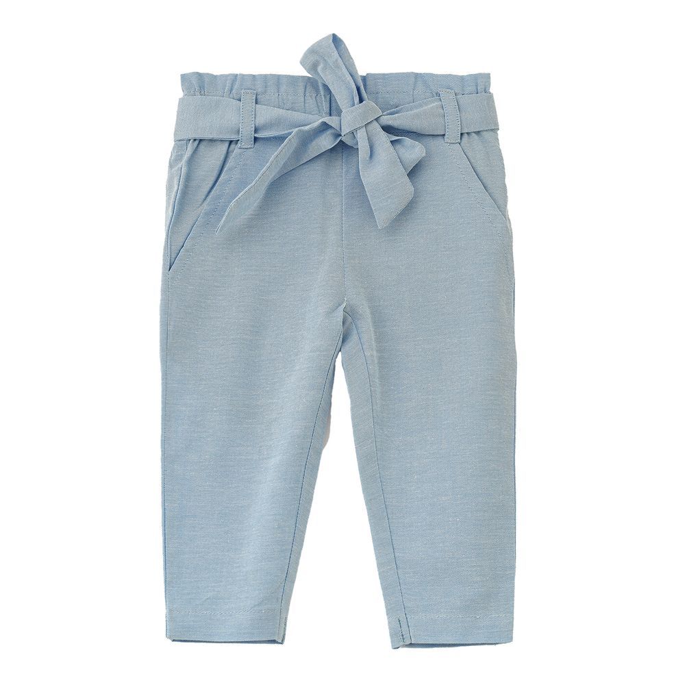 Jelliene - Girl's Cotton Trousers With Tie Waist - Light Blue