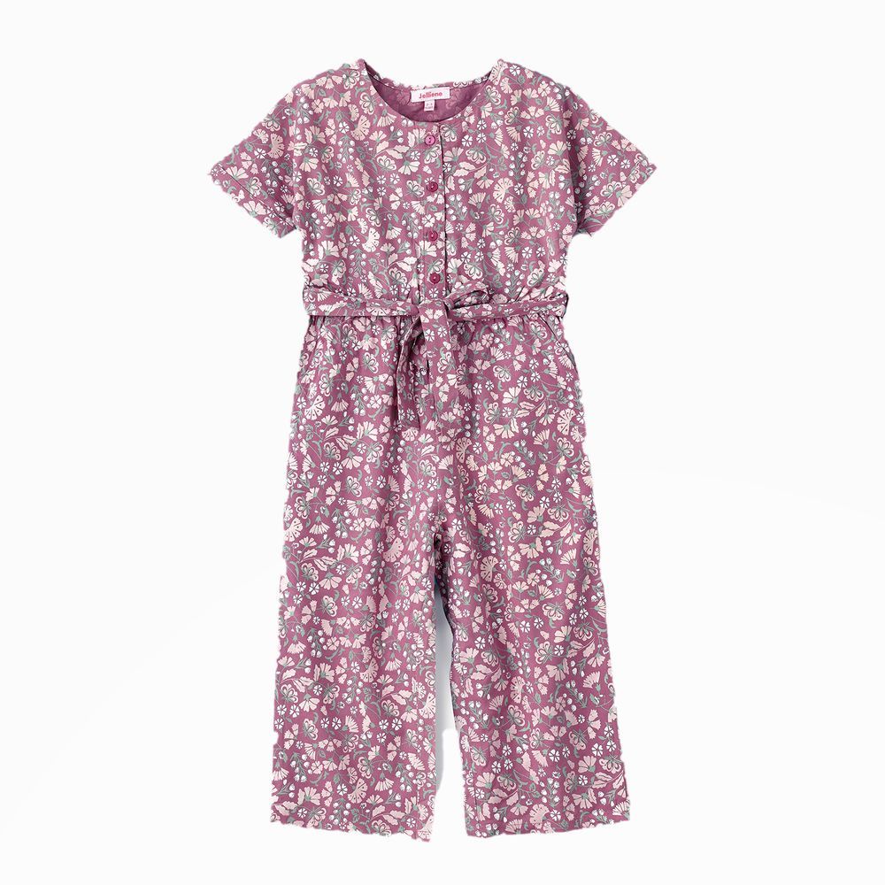 Jelliene - Blooming Fun: Girls' Viscose Jumpsuit - Floral Print