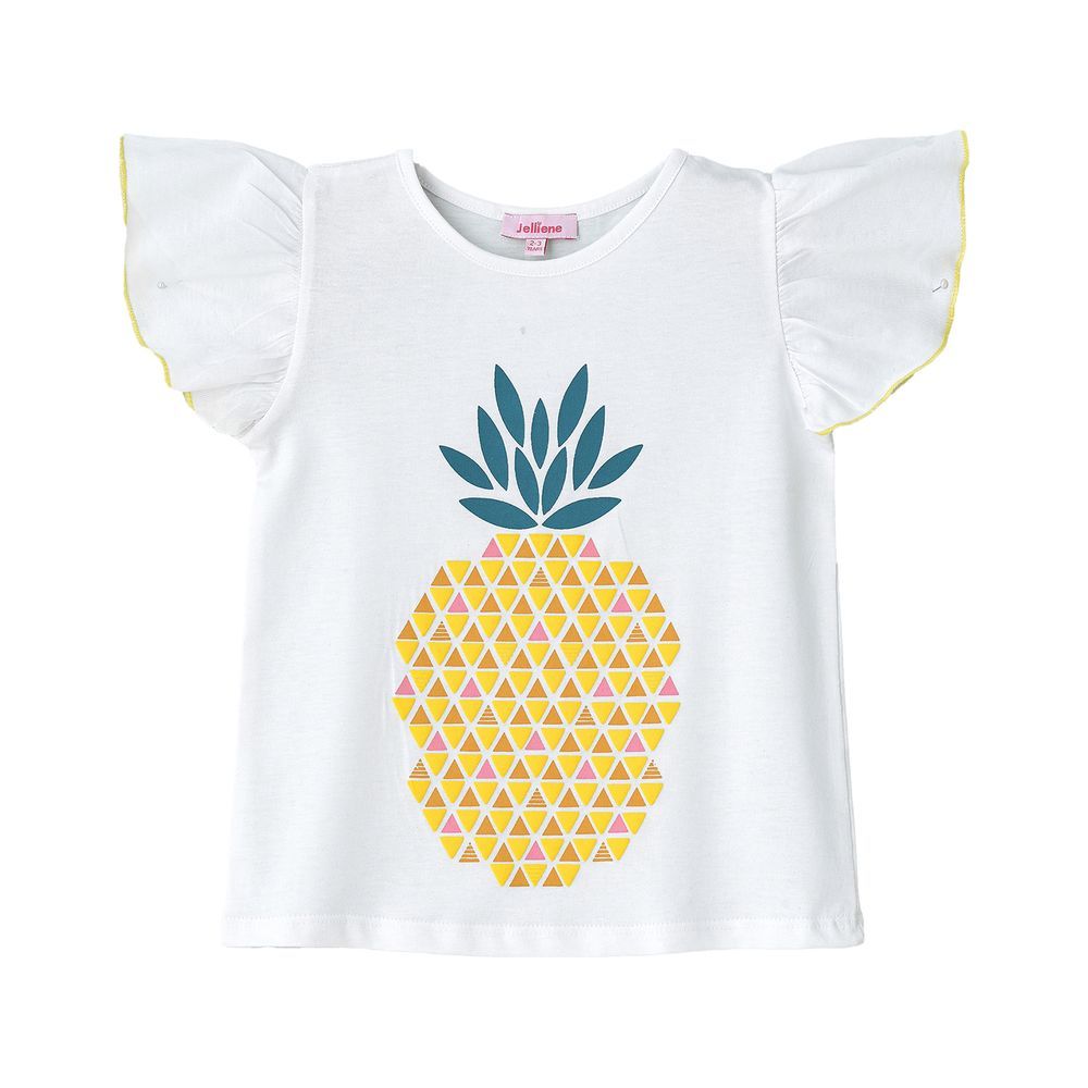 Jelliene - Crisp White Pineapple Cotton Tee For Girls