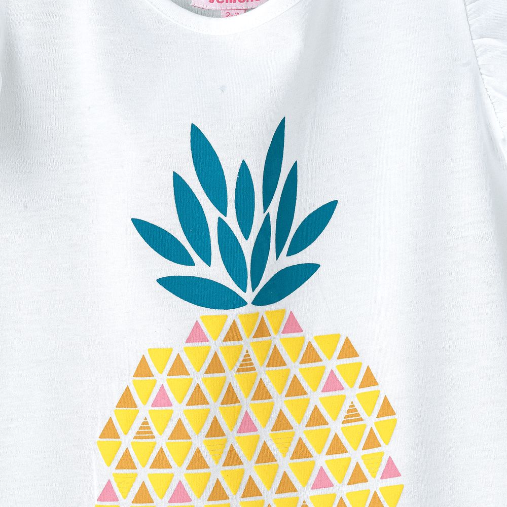 Jelliene - Crisp White Pineapple Cotton Tee For Girls