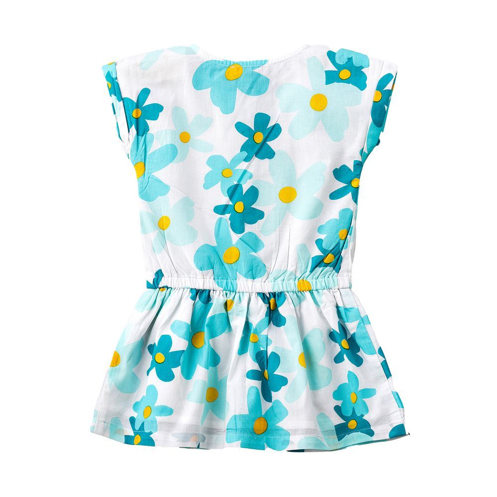 Jelliene - Aqua Floral Cotton Playsuit For Girls